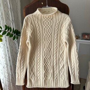 Aran Mor Ireland Merino Wool Cable Knit Long Sleeve Sweater Size Small Cream